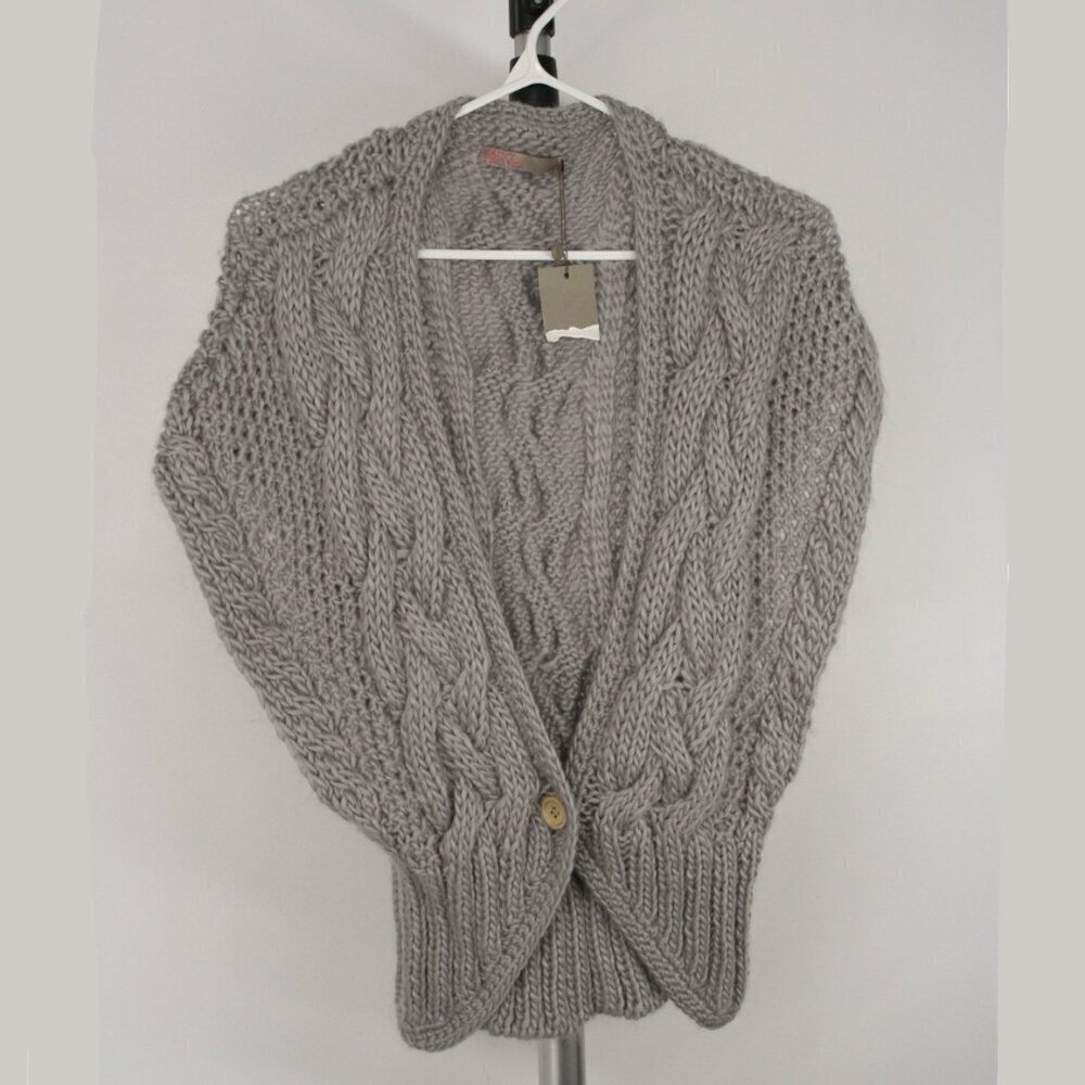 NWT Saint Tropez Handmade Wool Blend Grey Cable Knit Sleeveless Cardigan Sz M‎